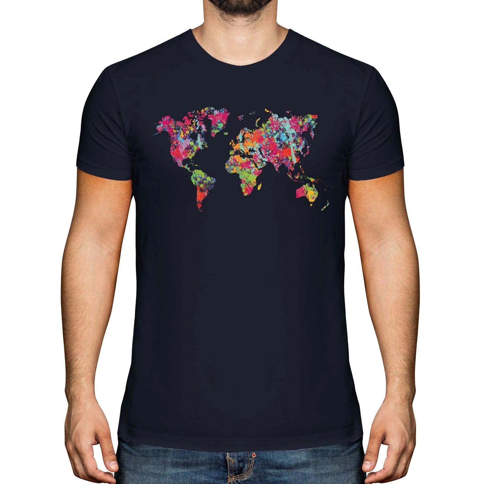 WORLD MAP SPLATTER MENS T-SHIRT TEE TOP GIFT COLOURFUL GLOBE