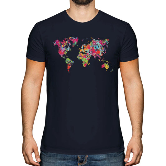 WORLD MAP SPLATTER MENS T-SHIRT TEE TOP GIFT COLOURFUL GLOBE