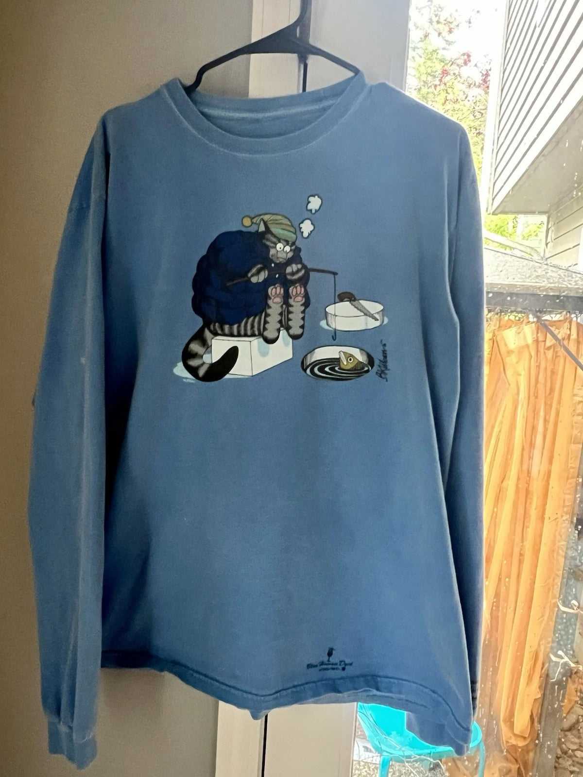Vintage B. Kliban Crazy Shirts Cat Ice Fishing Long Sleeve T-Shirt