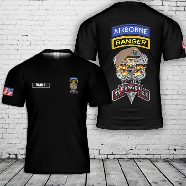 Custom Name US Army 75th Ranger Regiment Airborne Ranger 3D T-Shirt