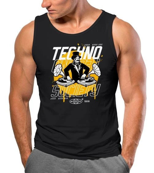 Mens Tank Top Techno Print Music Retro Graphic Print Lettering Fashion