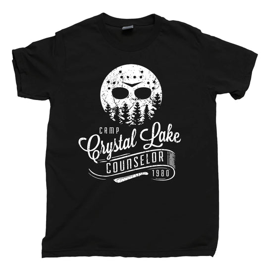 Camp Crystal Lake Counselor T Shirt Jason Hockey Mask TGIF Machete Tee