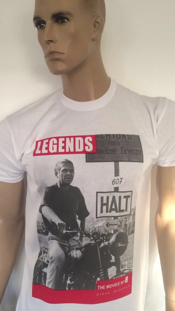 STEVE McQUEEN T-SHIRT, THE GREAT ESCAPE FILM (MOVIE LEGEND) MOTORCYCLE, BIKER