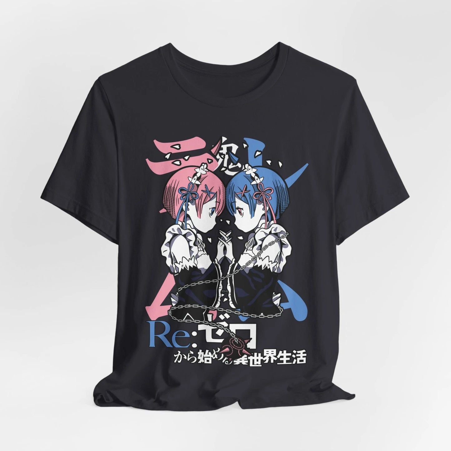 Twin Maids Re: Zero Anime Graphic T-Shirt | Pink Blue Character Art