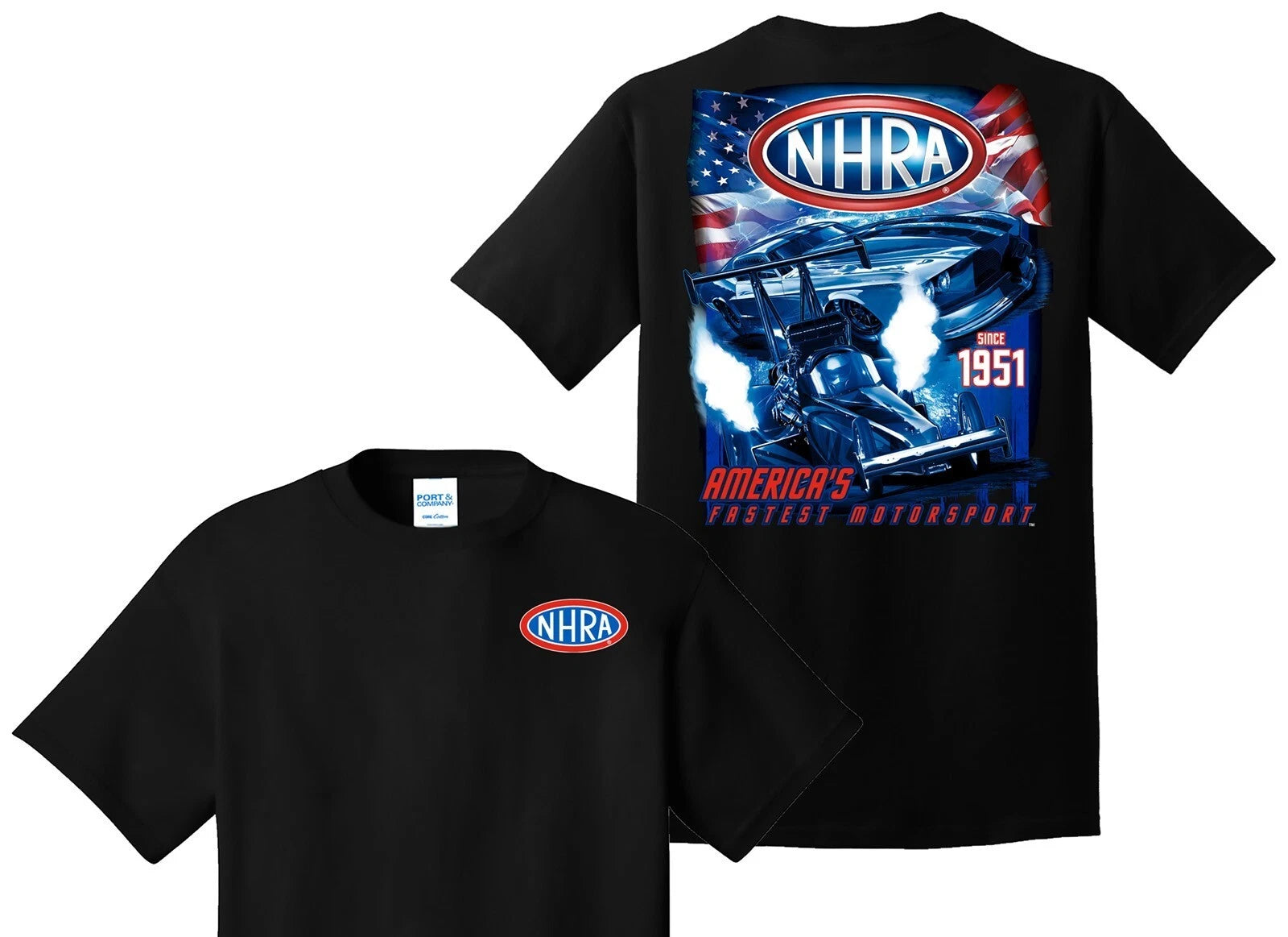 NHRA AMERICAS FASTEST MOTOR SPORT SINCE 1951 BLACK  TEE FREE SHIPPING