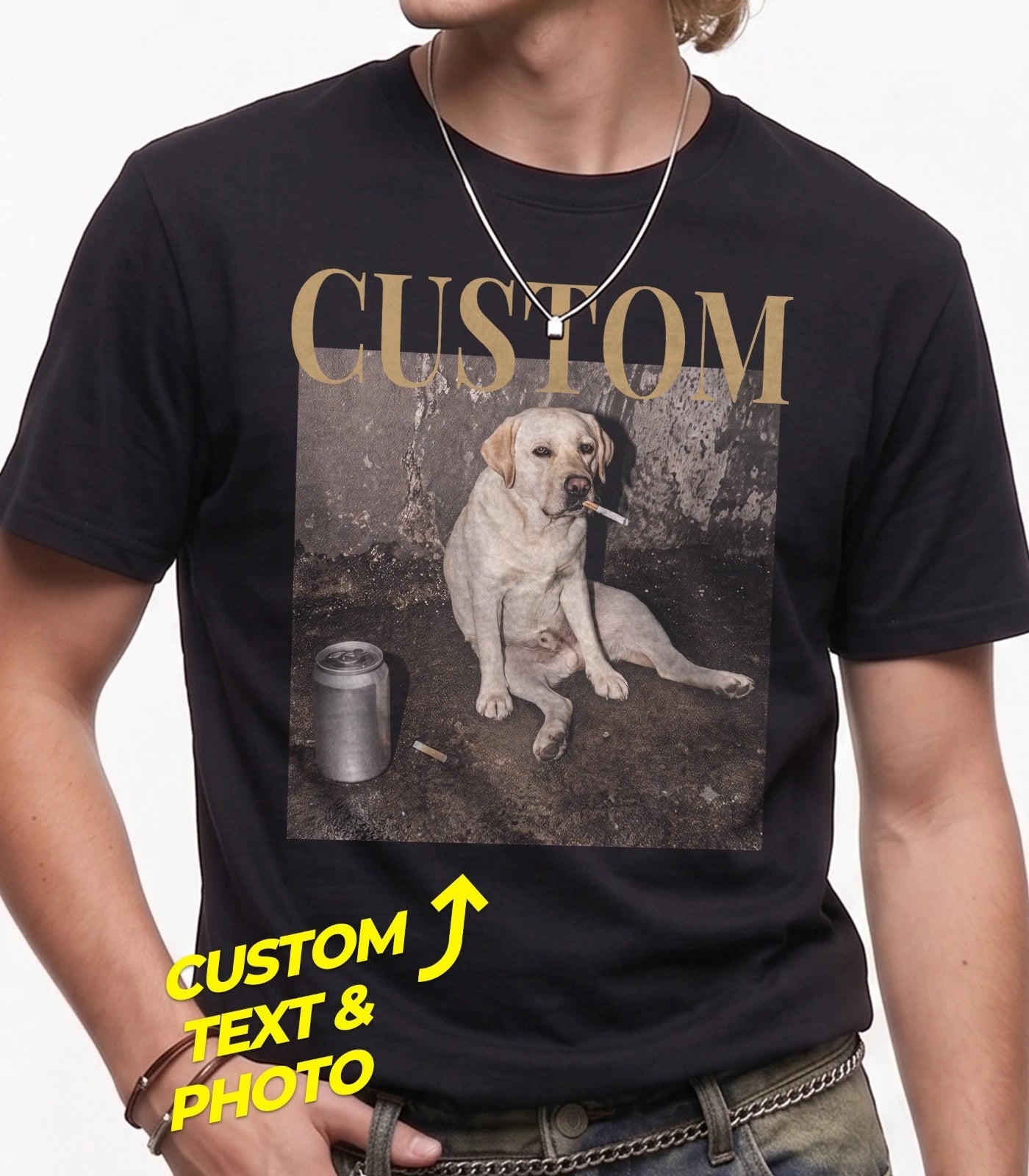 Funny Pet Photo Meme Shirt Custom Dog Graphic Tee Vintage Cat Smoking Tshirt