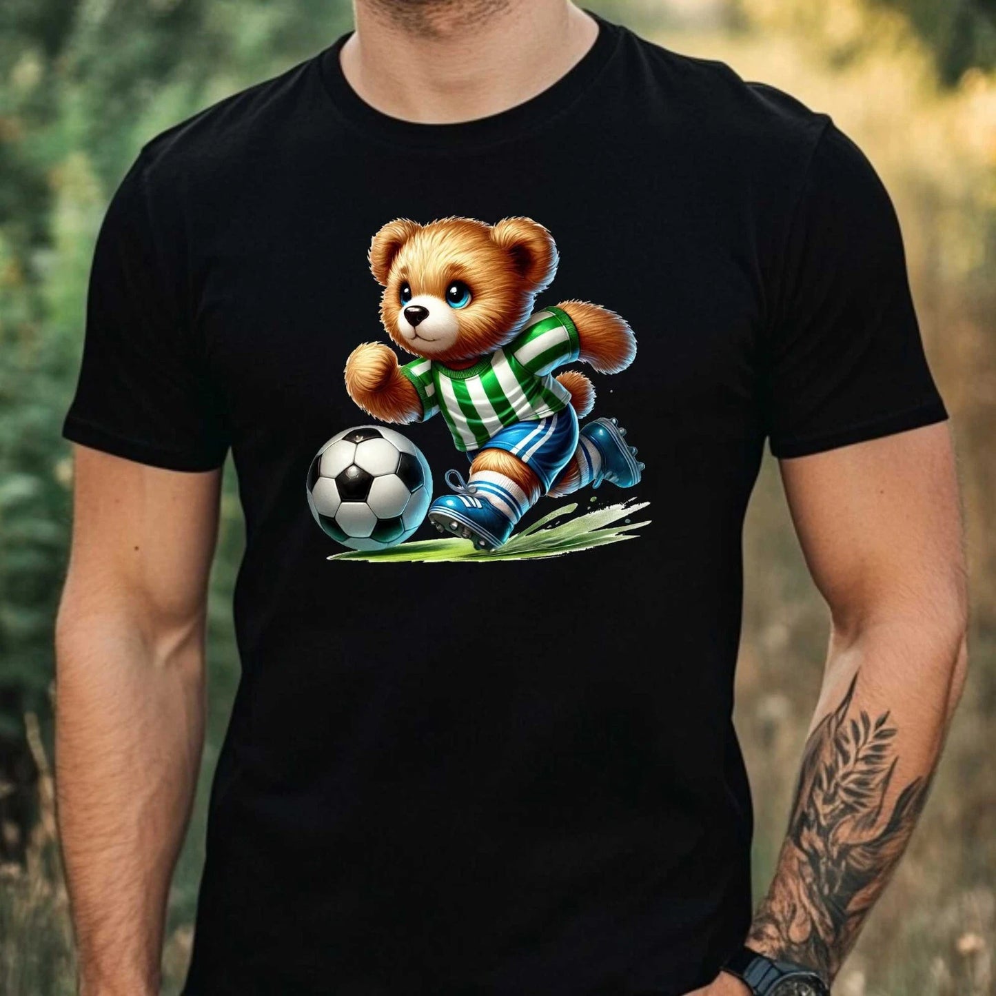 Mens Football Teddy Print Cotton T-Shirt Size XS to 5XL