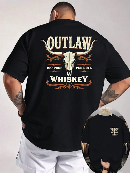 Western Double-Sided Print Men's T-Shirt, American Retro Elements