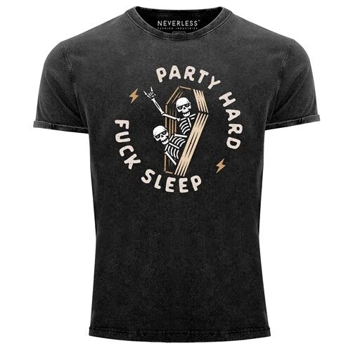 Neverless ® men's T-shirt vintage shirt print shirt saying motif party hard fuck