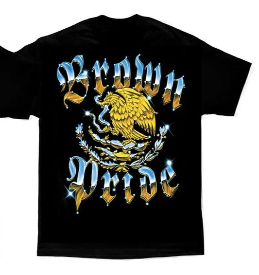 Aztlan T Tee Shirt Brown Pride Golden Eagle Lowrider