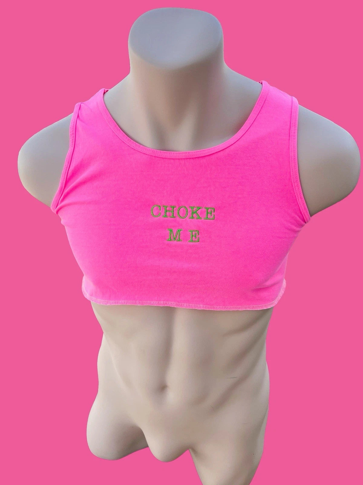 CHOKE ME custom embroidery Mens neon pink cotton crop tank top