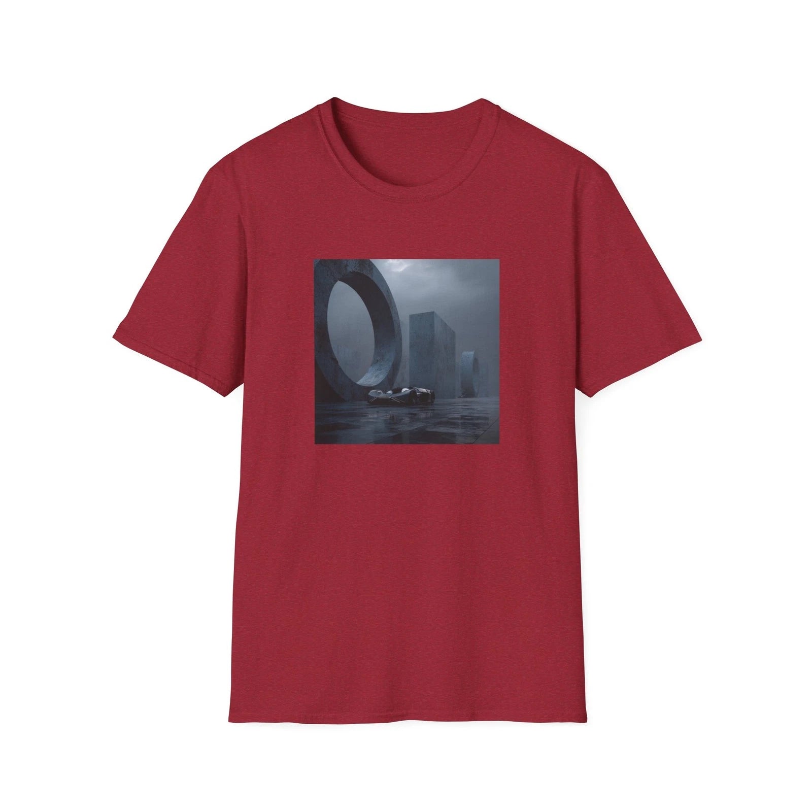 Foggy Monolith Skyline T Shirt | Futuristic Cityscape Graphic Tee | Unisex