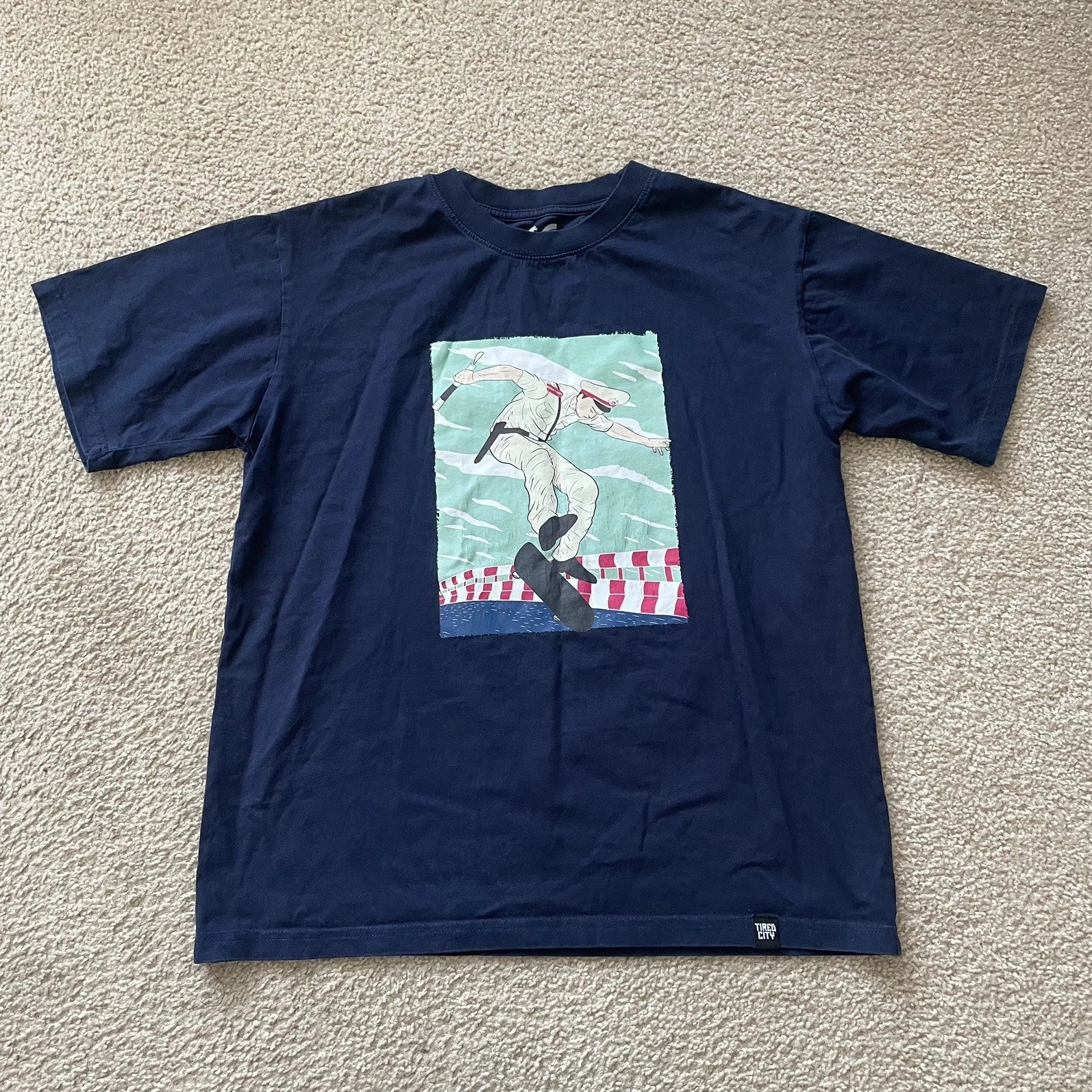 TiredCity Skateboard Graphic T Shirt Navy Blue XL Vietnamese Duong Giap Skate