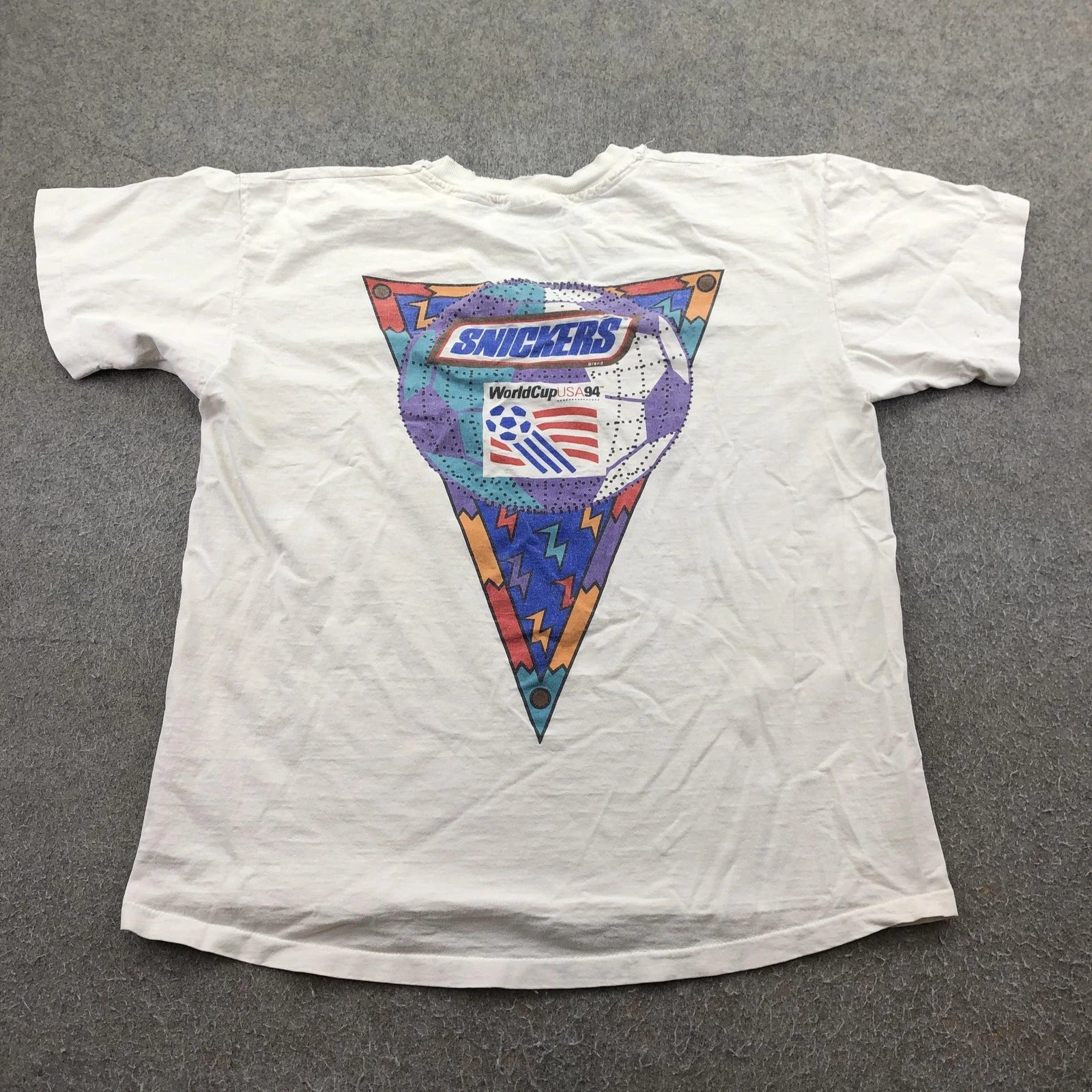 Vintage World Cup Shirt Mens XL White Snickers USA 94 Soccer Graphic Tee 1994