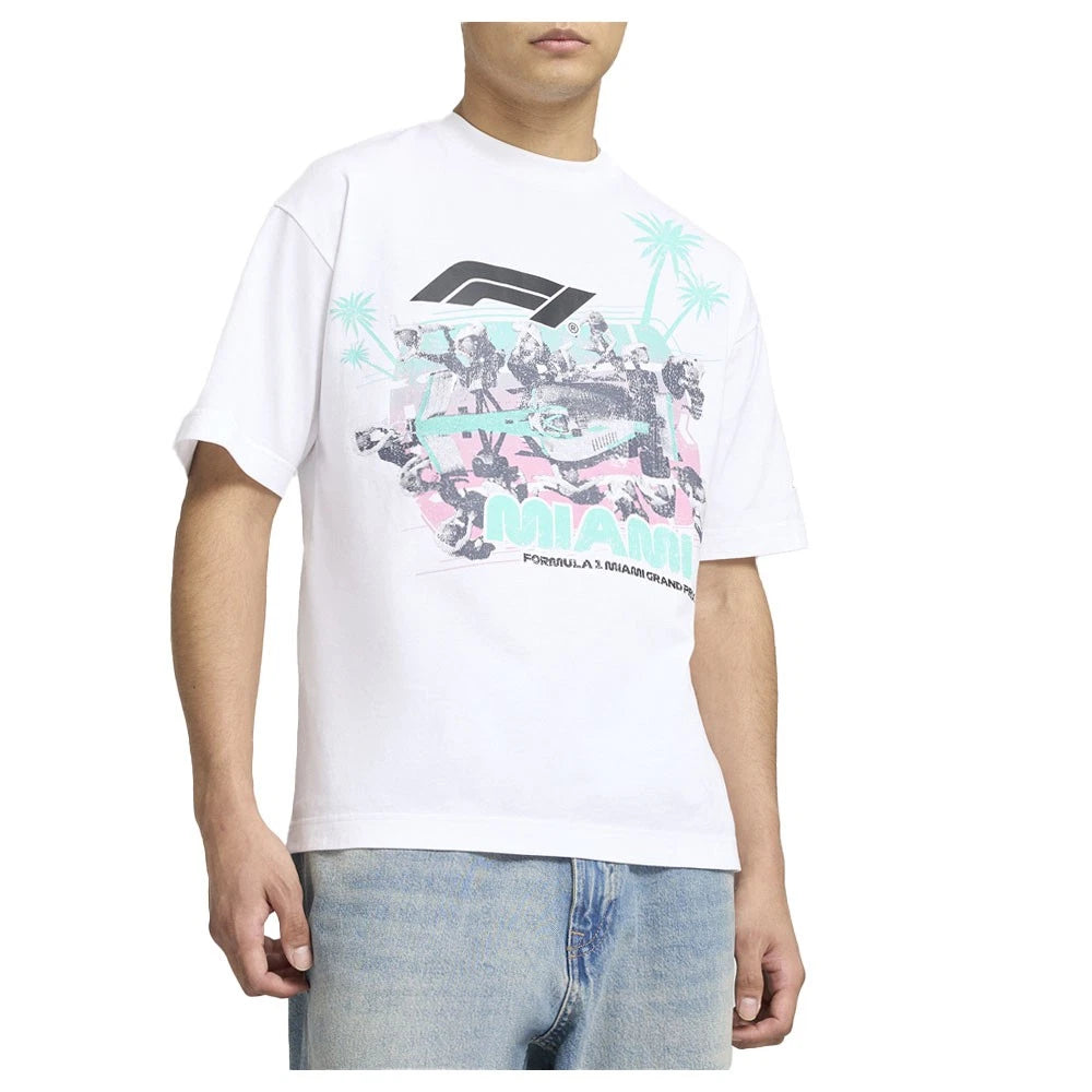 PUMA F1 Miami Pitstop Graphic Crew Neck Short Sleeve T-Shirt Mens White Casual T
