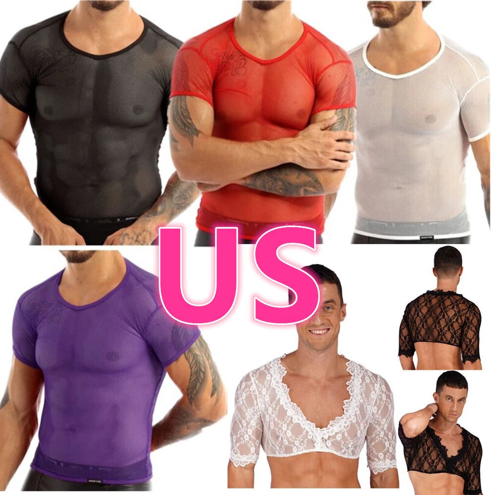 Men's Mesh Muscle Tank Tops Blouse Stretch Gym Training T-Shirt Undershirts