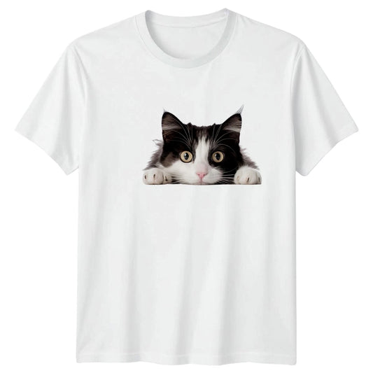 Peeking Black And White Cat T-Shirt Tuxedo Cat Birthday Gift For Him And Her