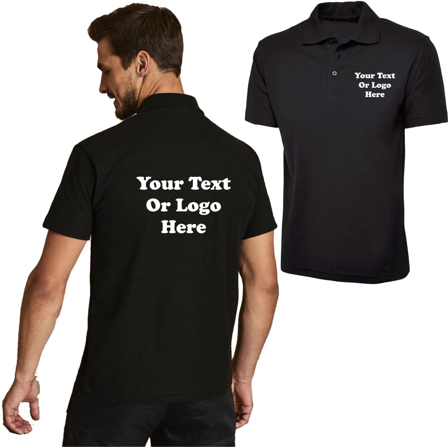 Personalised Printed Company Logo or Text Polo Shirt Workwear Uniform Tee Top