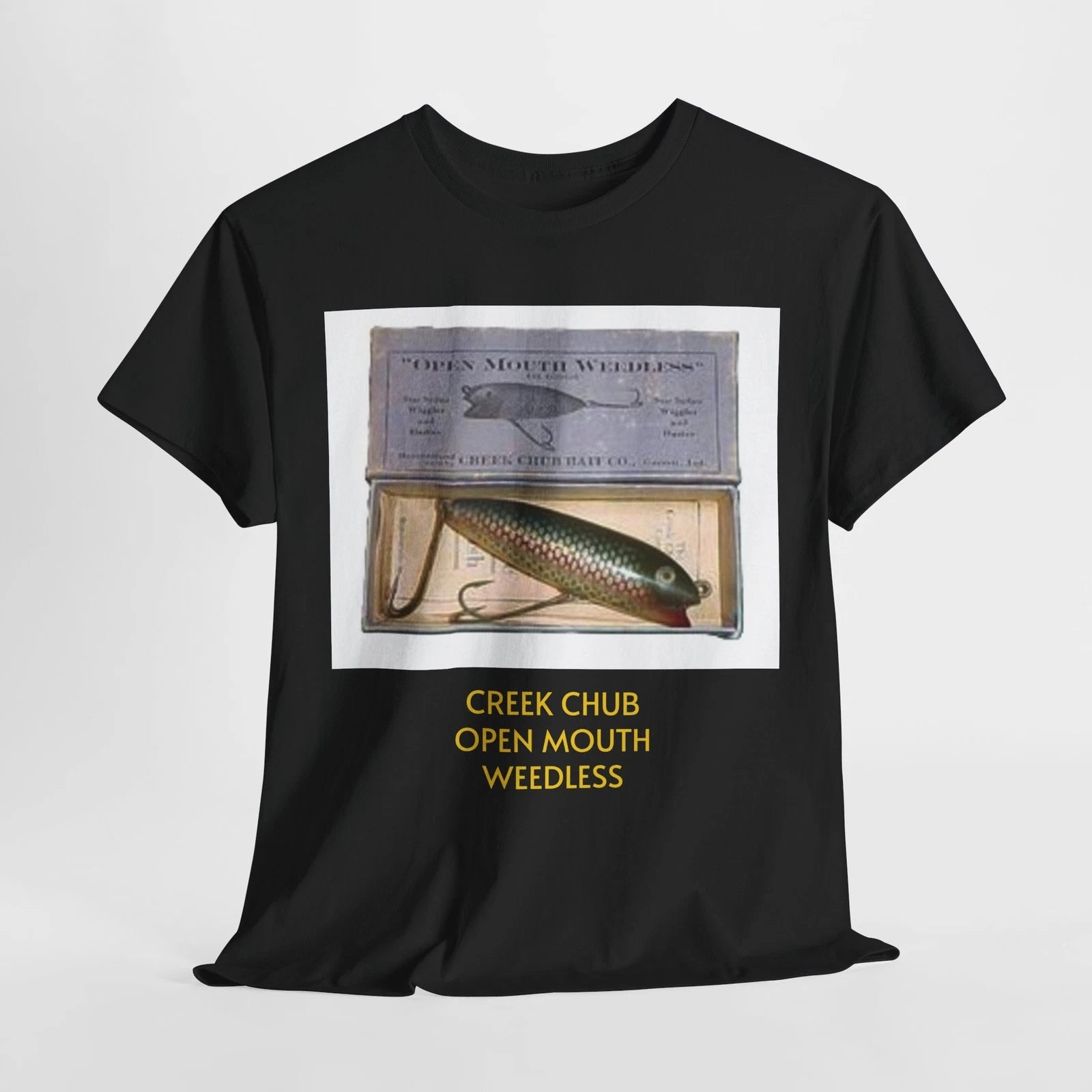 VINTAGE FISHING LURE- CREEK CHUB OPEN MOUTH WEEDLESS Unisex Heavy Cotton Tee