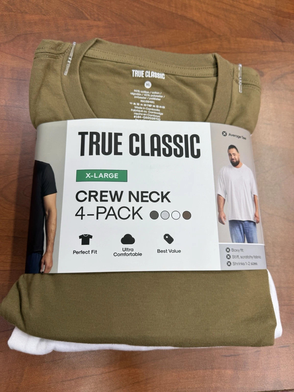 True Classic 4 Pack Crew Neck Men’s Tees Size XL - Green/Grey/White/Dessert