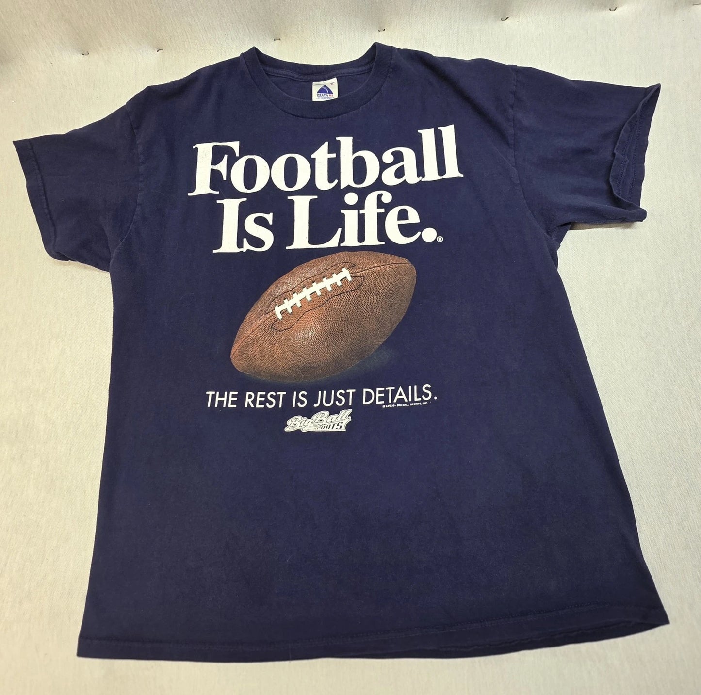 Vintage 90s Big Ball Sports Football Is Life Tee Shirt Mens XLarge Blue Graphic