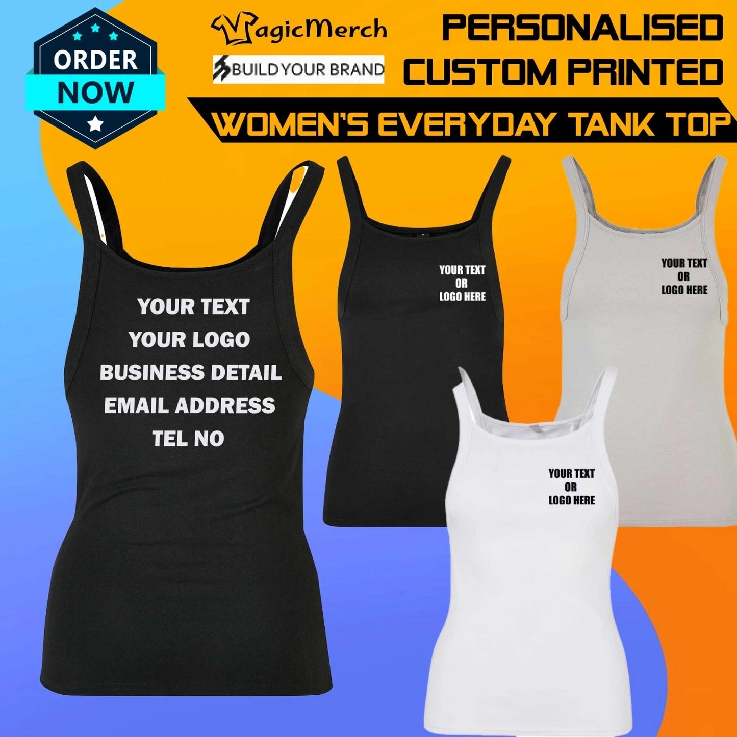Personalised Build Your Brand Printed Women’s Everyday Tank Top Text Logo Vest