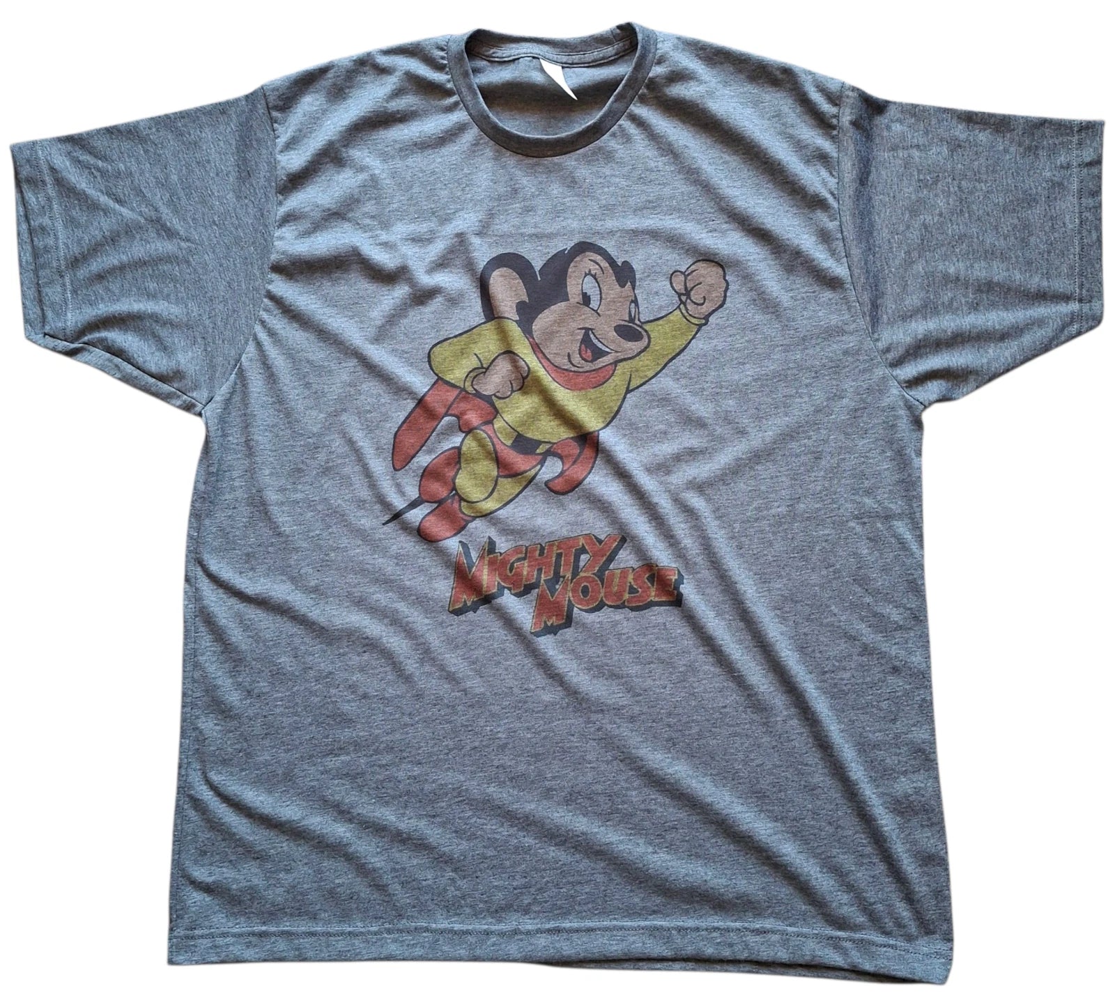 Vintage Mighty Mouse Graphic T-Shirt Men's Retro Cartoon Tee charcoal Soft