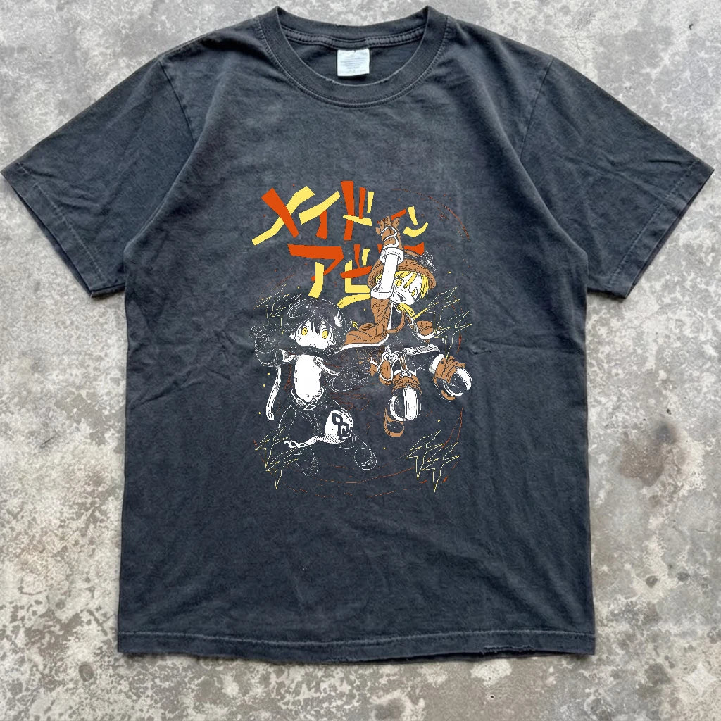 Made in Abyss Girl Anime T-Shirt, Nanachi & Faputa Design, Black Daily Wear