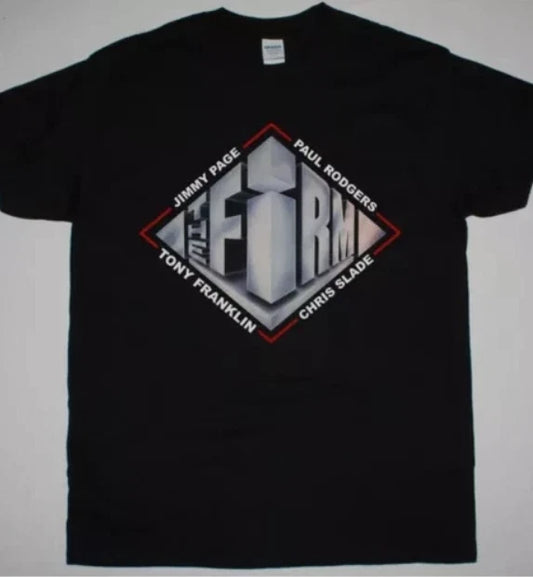 SALE THE FIRM 1985 JIMMY PAGE PAUL RODGERS NEW BLACK T SHIRT