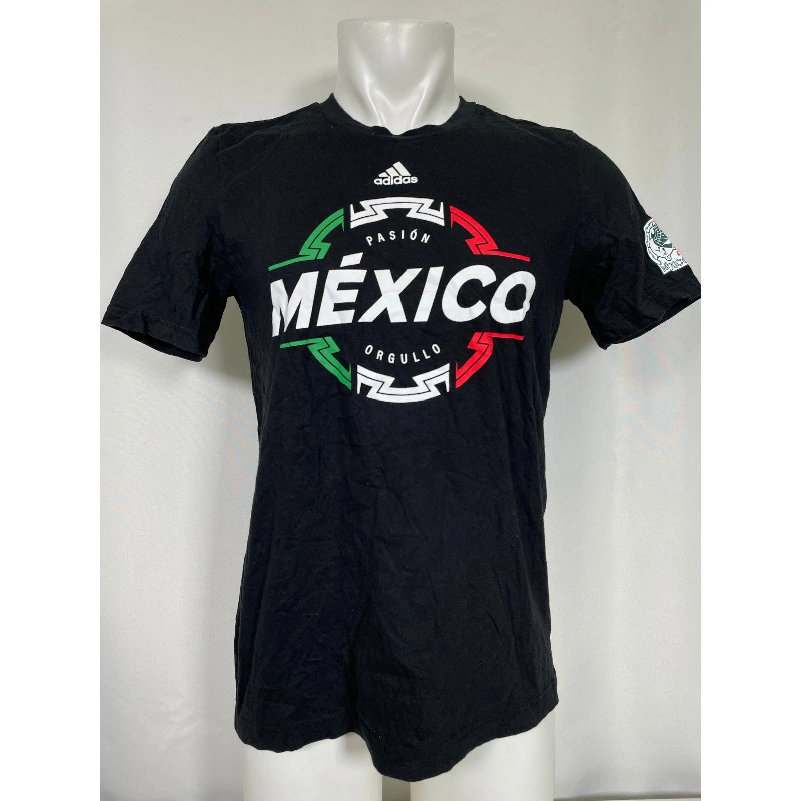 Mexico Pasión Orgullo Adidas Soccer Black T-Shirt Men's SMALL