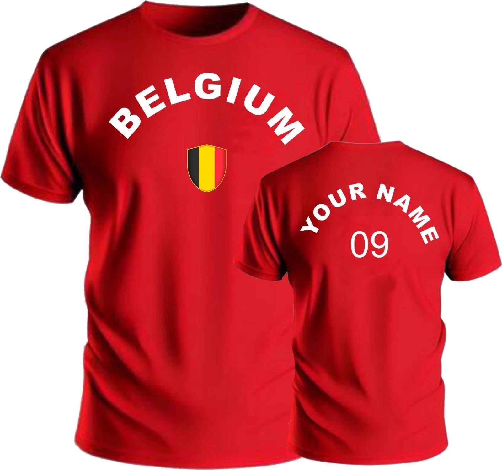 Personalise Belgium Football T-Shirt Soccer Fans Sports Costume Flag Badge Gift