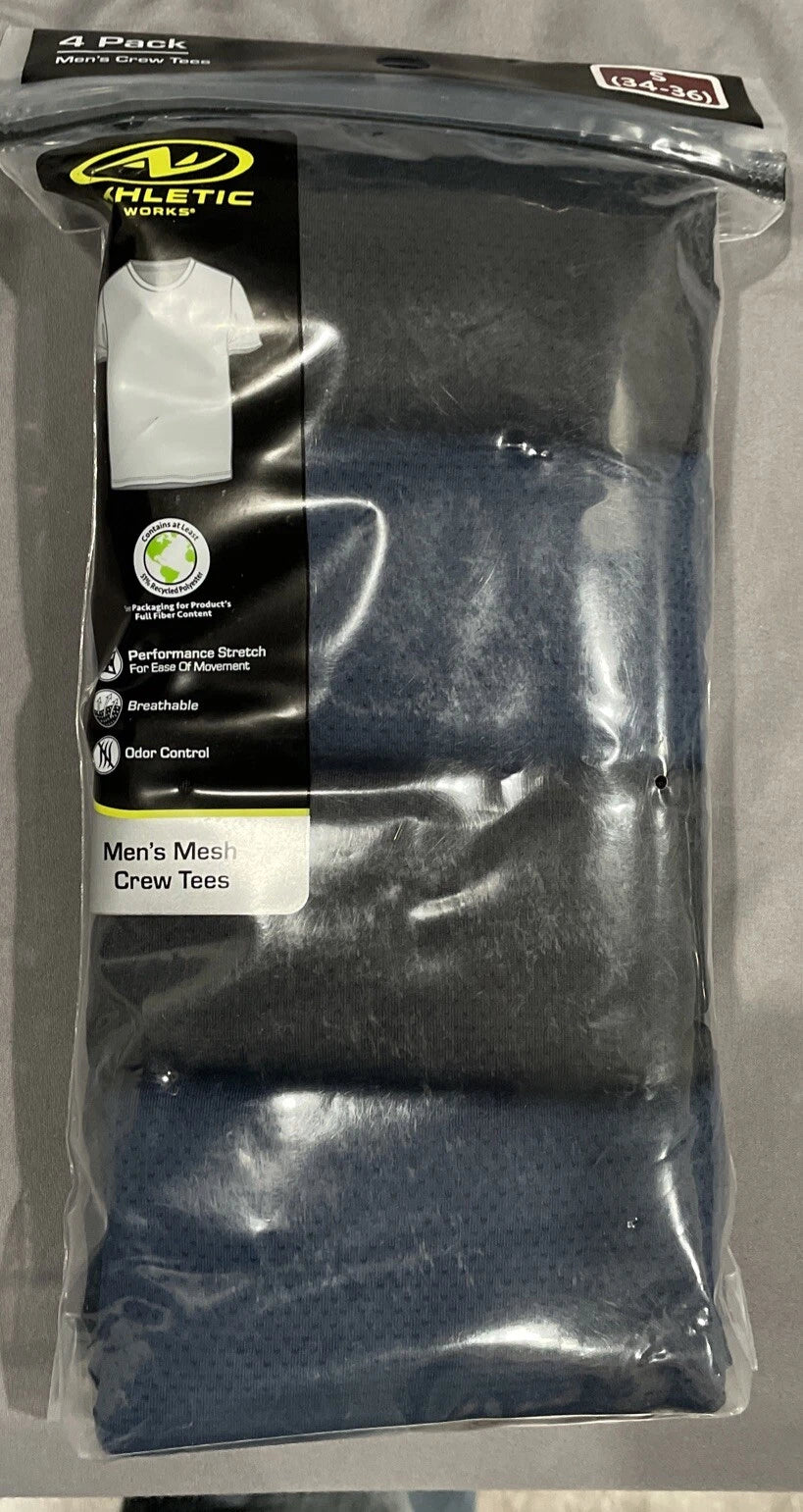 Athletic Works Mens Mesh Crew Tee, 4 pack, Small