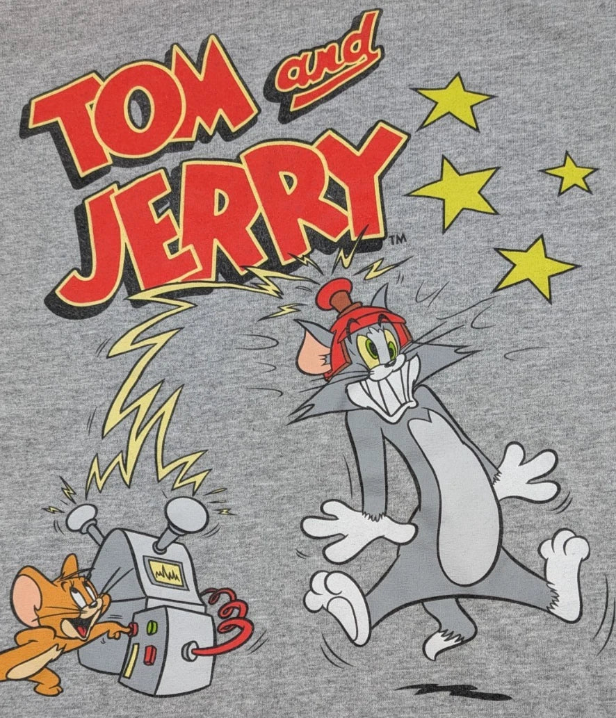 Tom & Jerry Graphic T-Shirt Gray Cartoon Vintage Style Tee 26x17 Adult Med