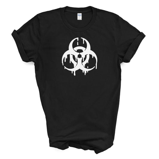 Dripping White Biohazard Symbol T-SHIRT - Black