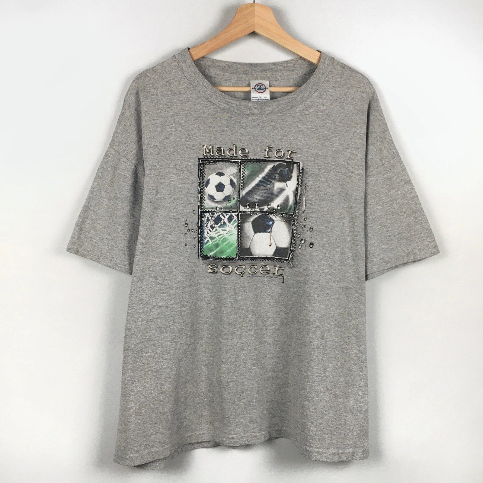 Vintage Y2K Soccer Graphic T Shirt Mens XL Gray Sports World Cup Tee FIFA