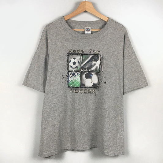 Vintage Y2K Soccer Graphic T Shirt Mens XL Gray Sports World Cup Tee FIFA
