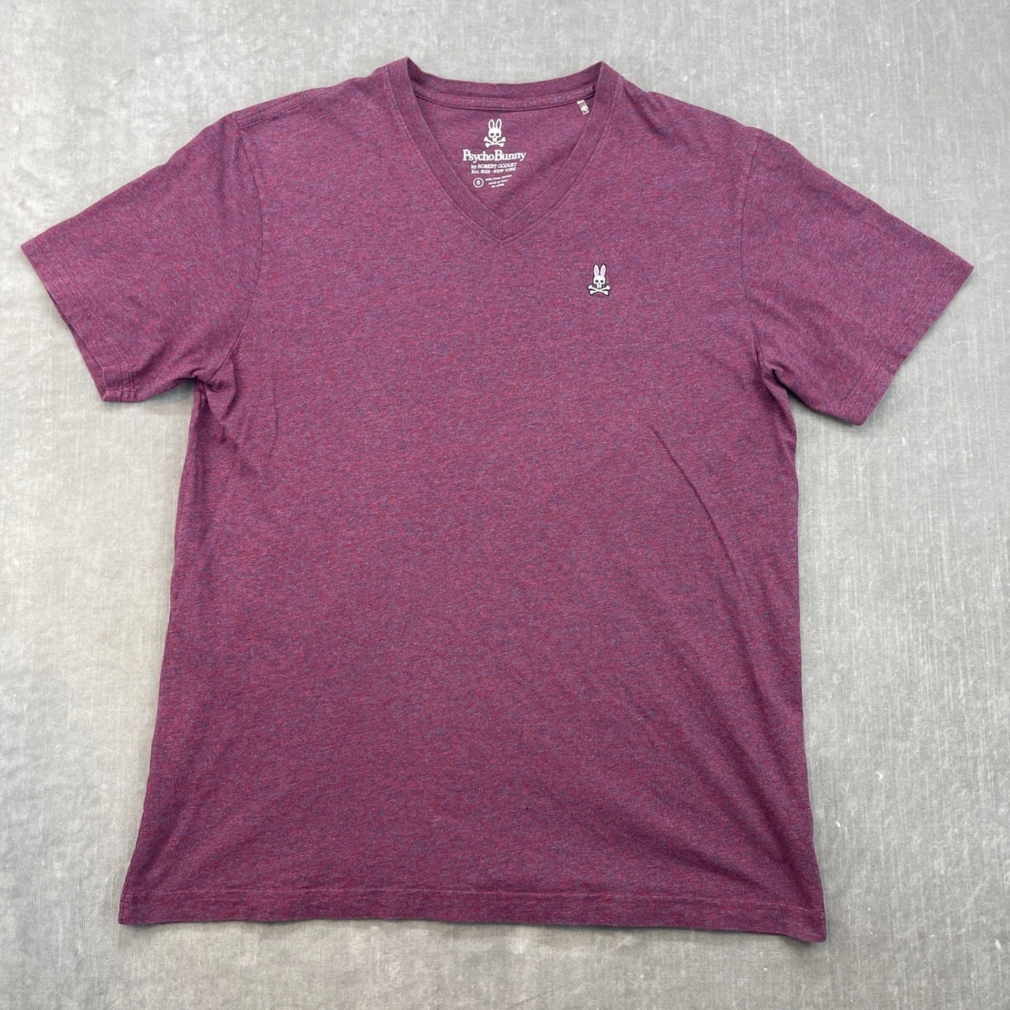 Psycho Bunny Mens 6 Burgundy V-Neck T-Shirt Heathered Small Embroidered Logo