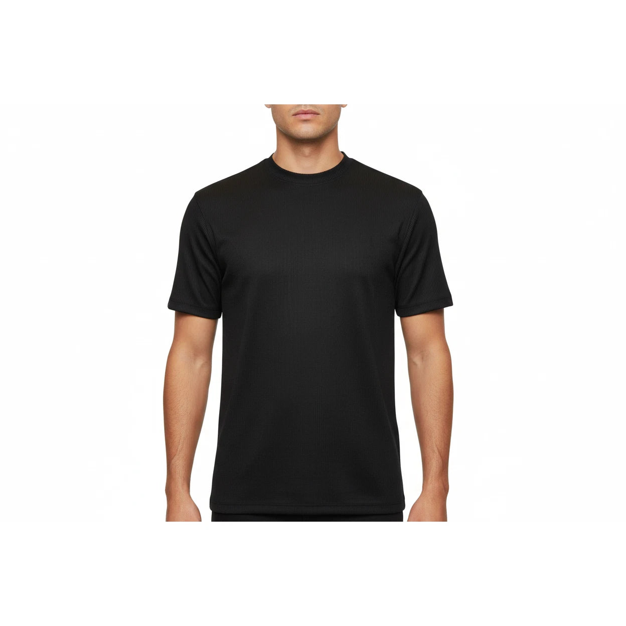 Men Dressy T-Shirt Log-In Uomo Soft Crew Neck Silky Short Sleeves 218 Black