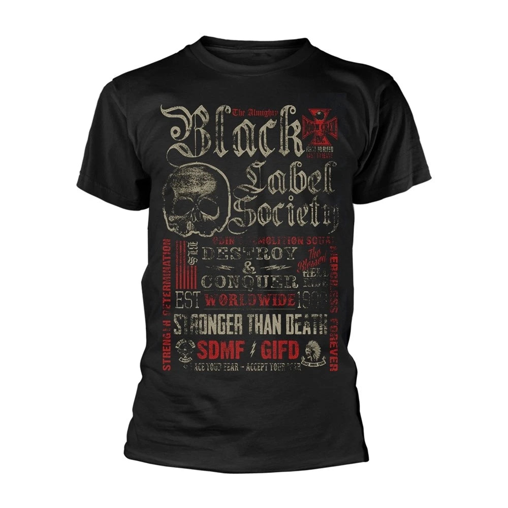 BLACK LABEL SOCIETY - DESTROY & CONQUER BLACK T-Shirt, Front & Back Print Large
