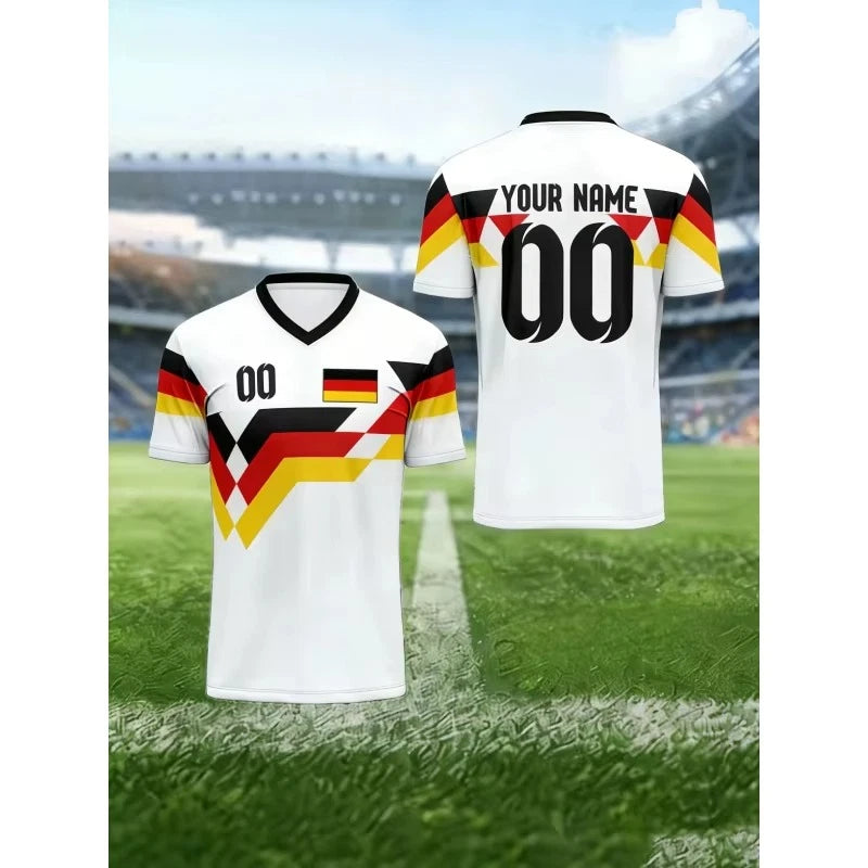 Germany Mens Football T-Shirt V Neck 3D Print Summer Jersey Custom