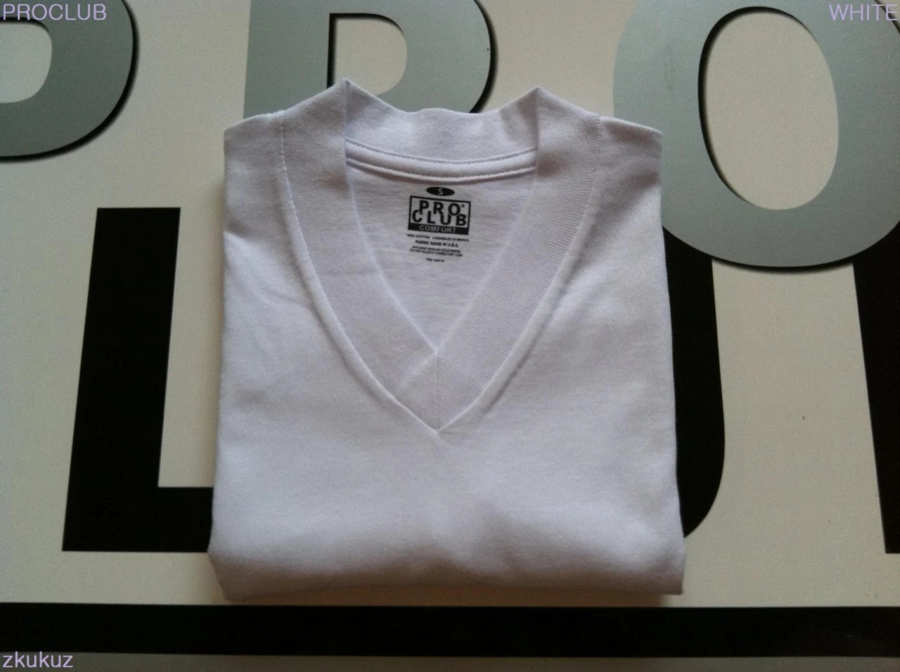 3 NEW PROCLUB V-NECK T-SHIRT COMFORT WHITE BLANK PLAIN PRO CLUB S-3XL 3PC