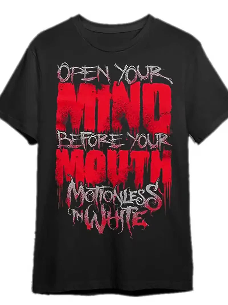 Motionless in White Men's Graphic Tee - "Open Your Mind Before Your Mouth" Bold