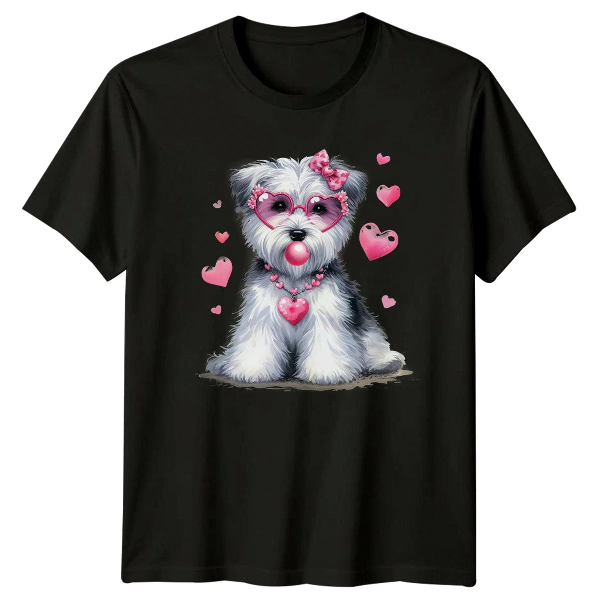 Valentines Day Dog Puppy Heart Sunglasses Mens T-Shirt Womens Graphic Tee
