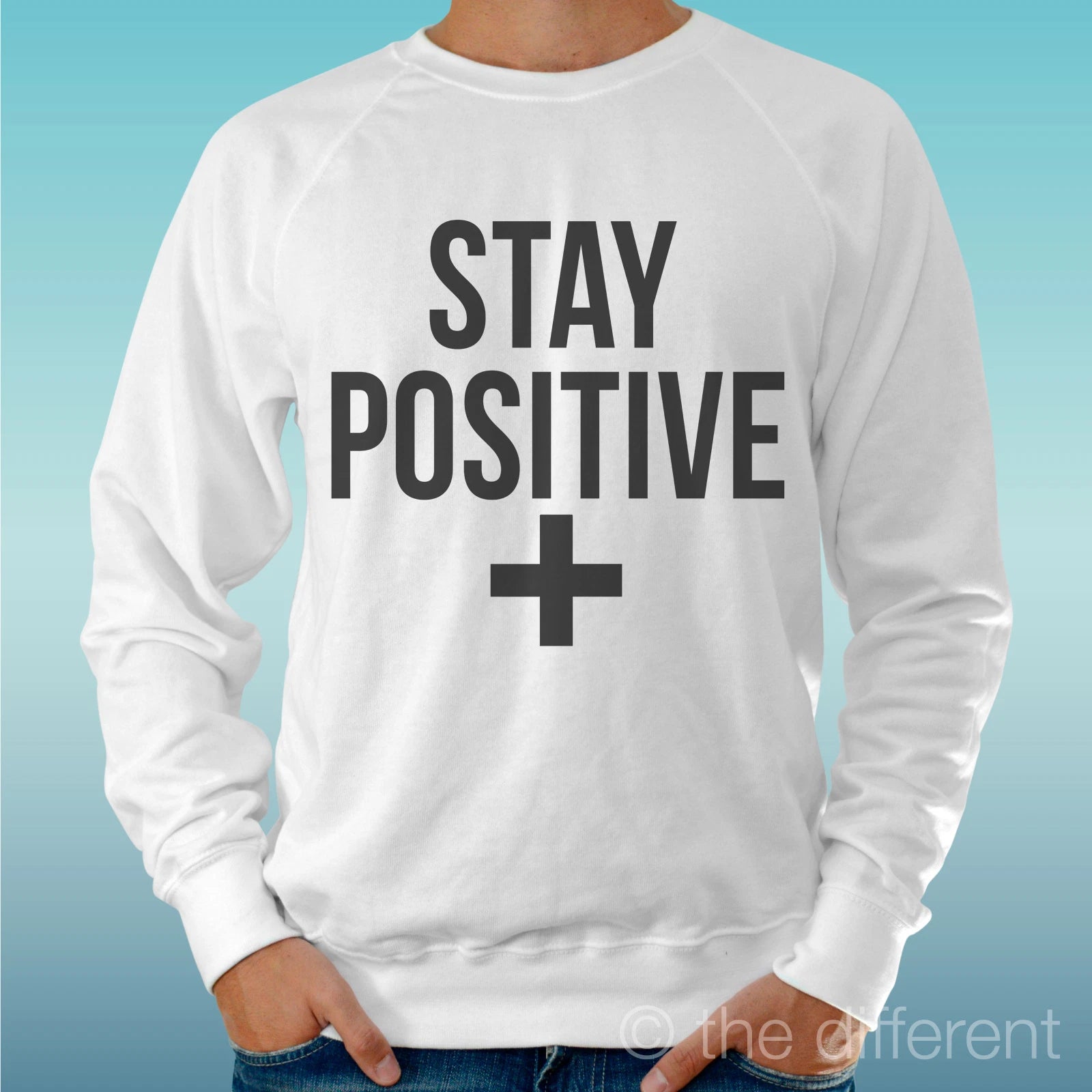Felpa Man Light Sweater White " Stay Positive " Road To Happiness