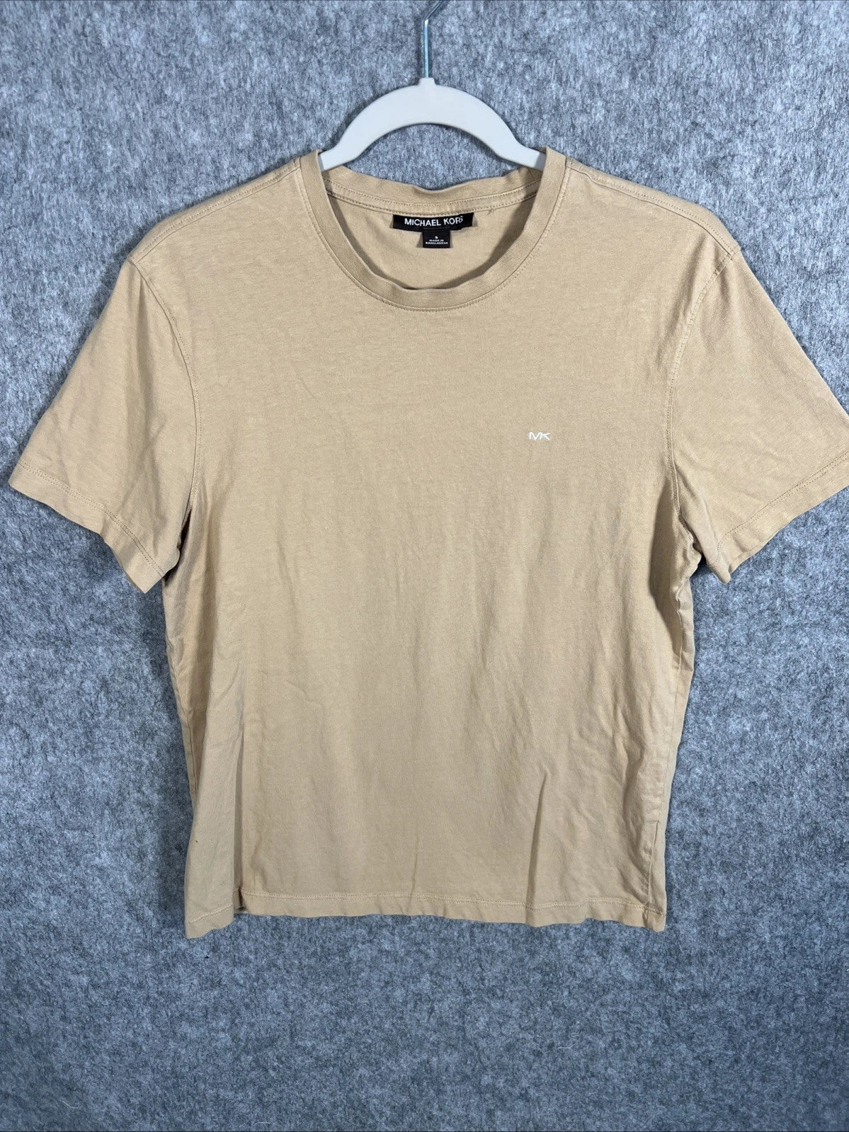 Michael Kors Men’s T-Shirt Small Tan Cotton Crew Neck Back Logo Short Sleeves