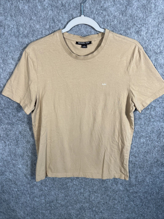 Michael Kors Men’s T-Shirt Small Tan Cotton Crew Neck Back Logo Short Sleeves