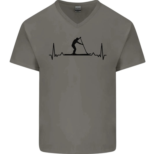 Paddleboarding ECG Paddleboard Pulse Mens V-Neck Cotton T-Shirt