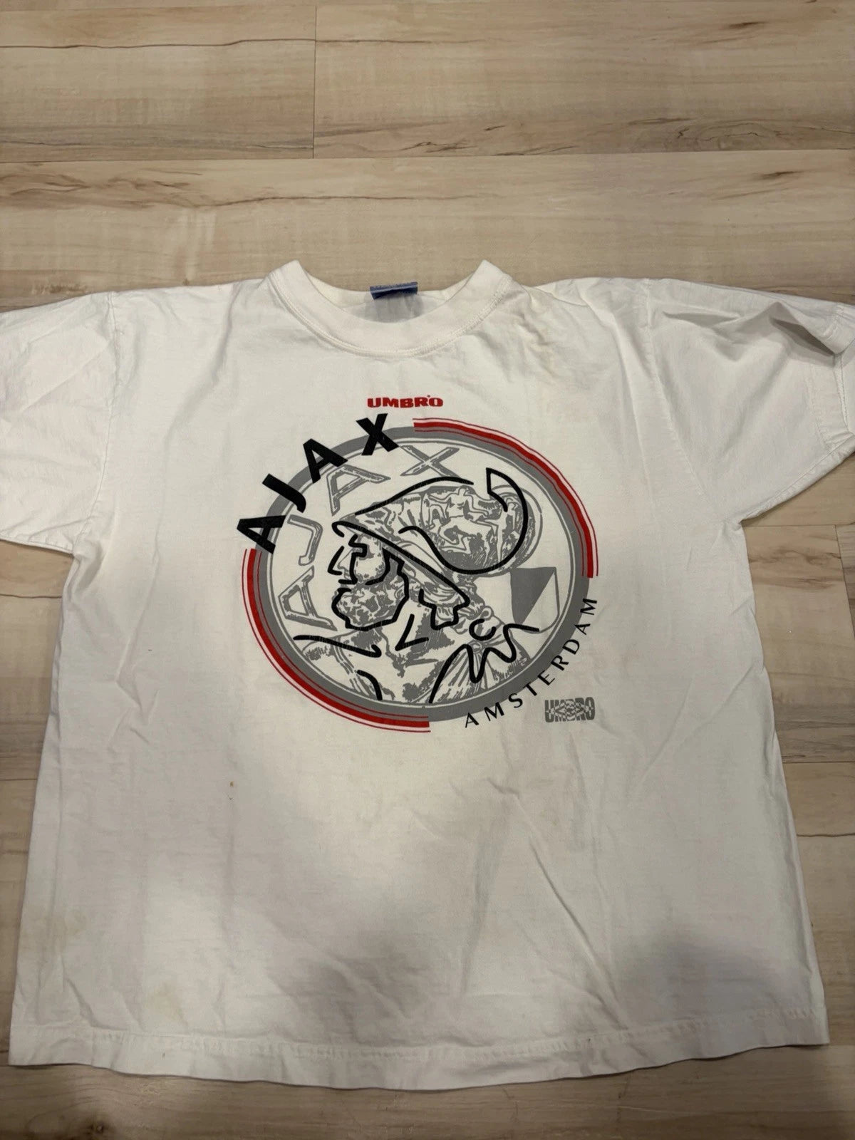 Vintage 1990s Ajax Amsterdam Umbro Football Soccer Graphic T-Shirt Sz Small