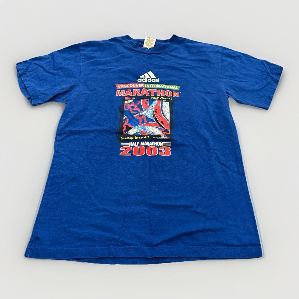 Vtg y2k Adidas Mens Blue Vancouver International Half Marathon 2003 T-Shirt L