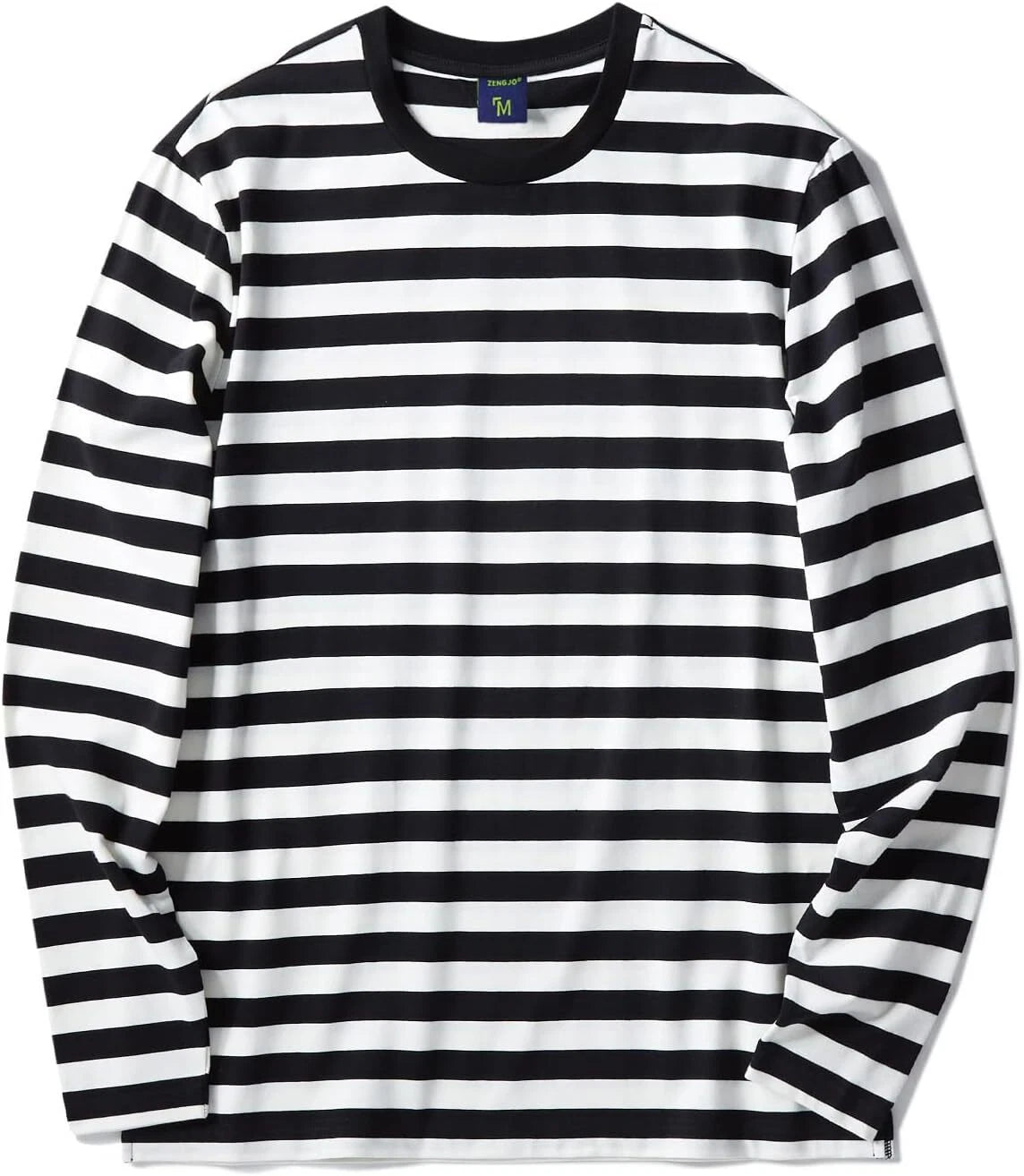 Men's Medium Black And White Stripe Long Sleeve T Shirt Casual Cotton Spandex